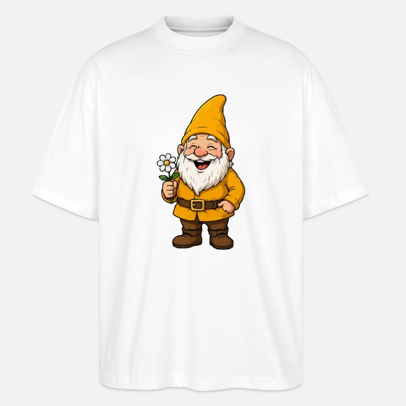 Fröhlicher Blumenwichtel - Stanley/Stella Oversized Unisex Bio T-Shirt Blaster 2.0 - Weiß