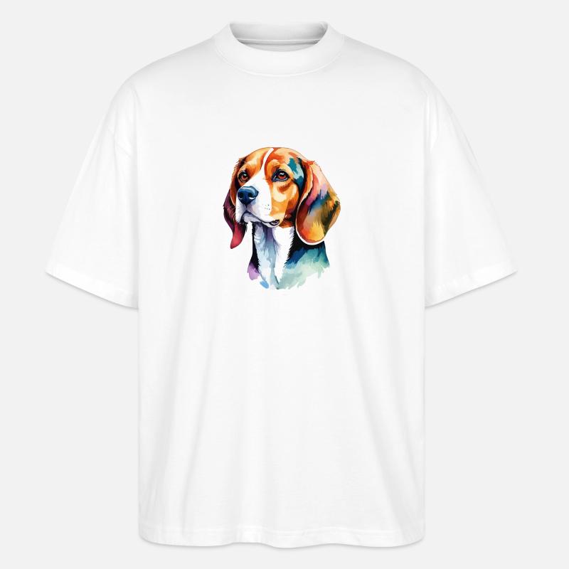 Beagle Wasserfarben - Stanley/Stella Oversized Unisex Bio T-Shirt Blaster 2.0 - Weiß