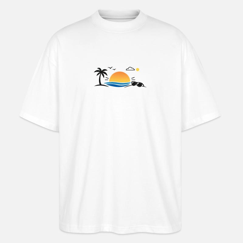 Sunset over palm tree beach - Stanley/Stella Oversized Unisex Organic T-shirt Blaster 2.0 - white