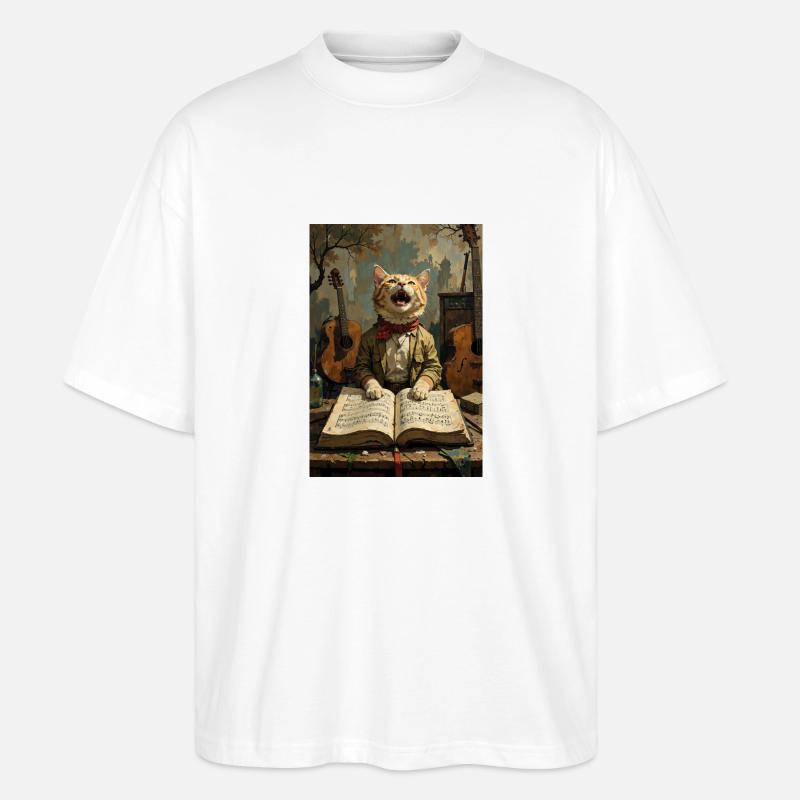 Singende Katze - Stanley/Stella Oversized Unisex Bio T-Shirt Blaster 2.0 - Weiß