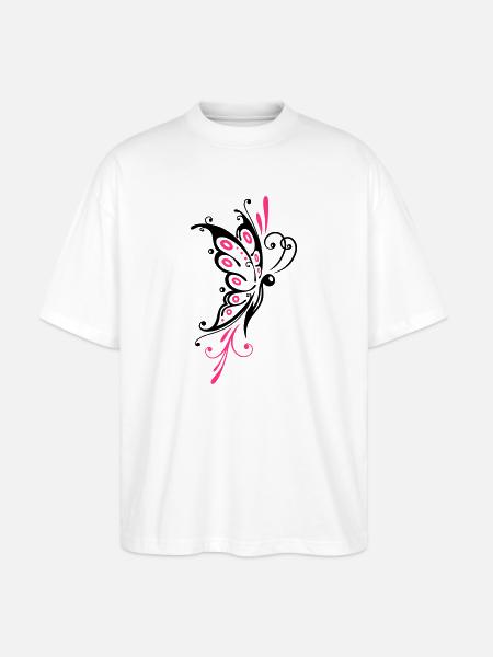 Papillon filigrané, ailes, tatouage tribal - T-shirt bio Blaster 2.0 coupe oversize Stanley/Stella Unisexe - blanc