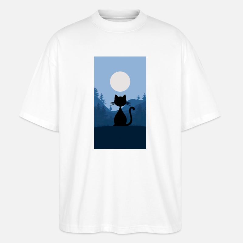 Chat au clair de lune - T-shirt bio Blaster 2.0 coupe oversize Stanley/Stella Unisexe - blanc