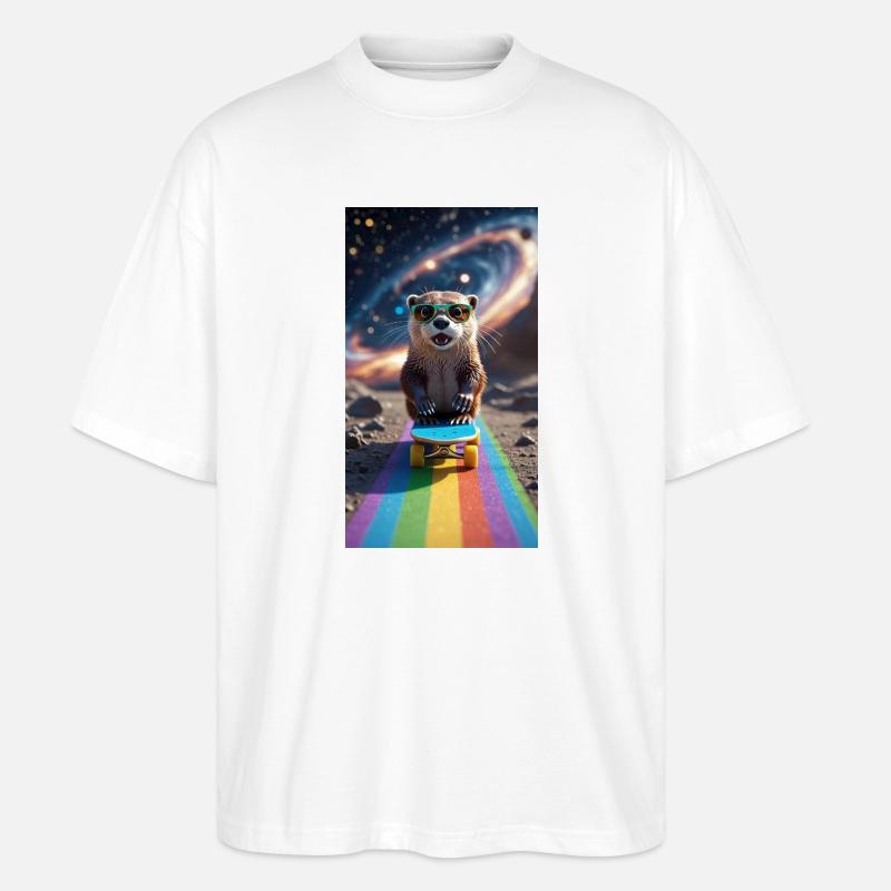 Witziger Waschbär auf Skateboard mit Sonnenbrille - Stanley/Stella Oversized Unisex Bio T-Shirt Blaster 2.0 - Weiß