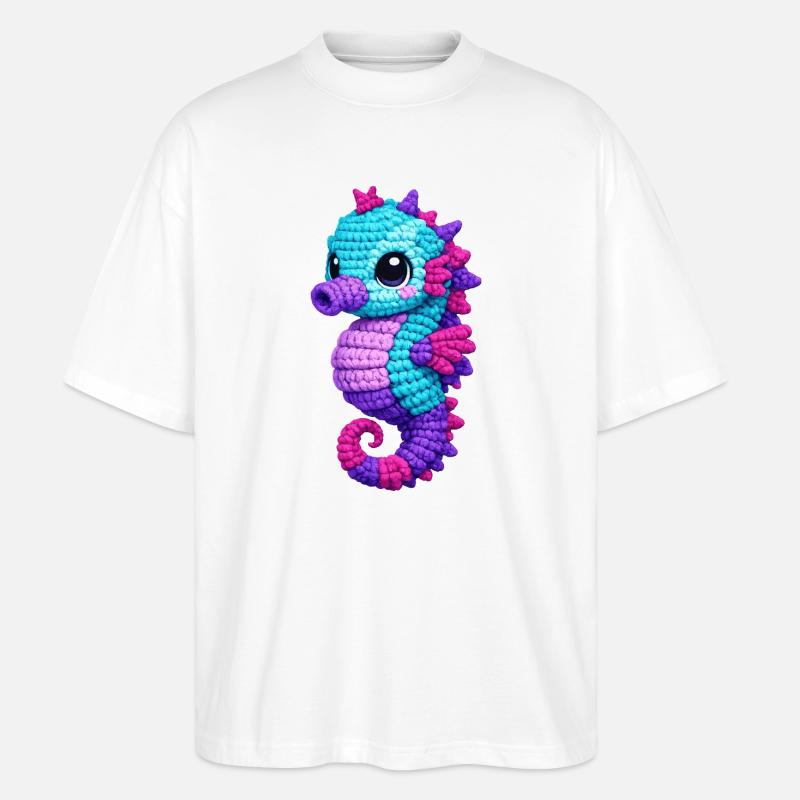 Charlotte Seepferdchen  - Stanley/Stella Oversized Unisex Bio T-Shirt Blaster 2.0 - Weiß