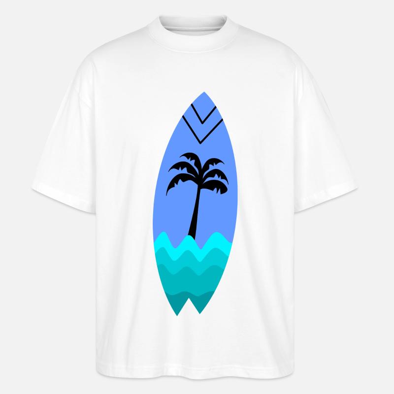Planche Palmier Turquoise - T-shirt bio Blaster 2.0 coupe oversize Stanley/Stella Unisexe - blanc