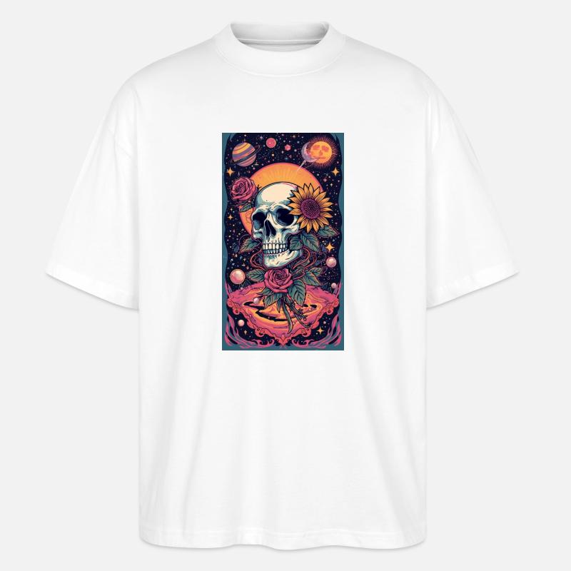 Crâne et Fleur de l’Espace - T-shirt bio Blaster 2.0 coupe oversize Stanley/Stella Unisexe - blanc