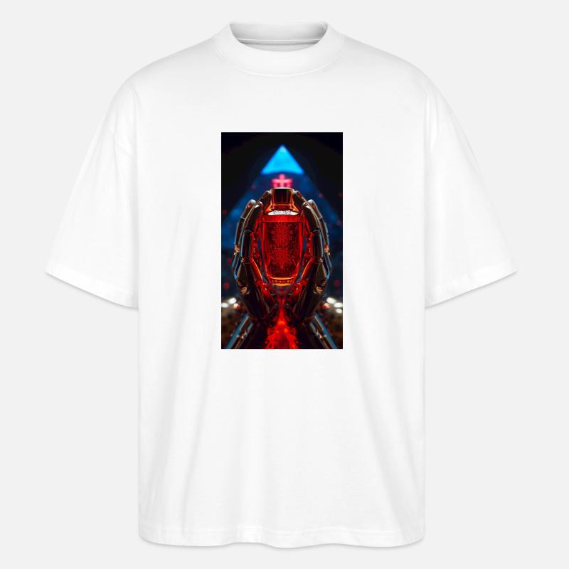 Roter Kristall RoboHände - Stanley/Stella Oversized Unisex Bio T-Shirt Blaster 2.0 - Weiß