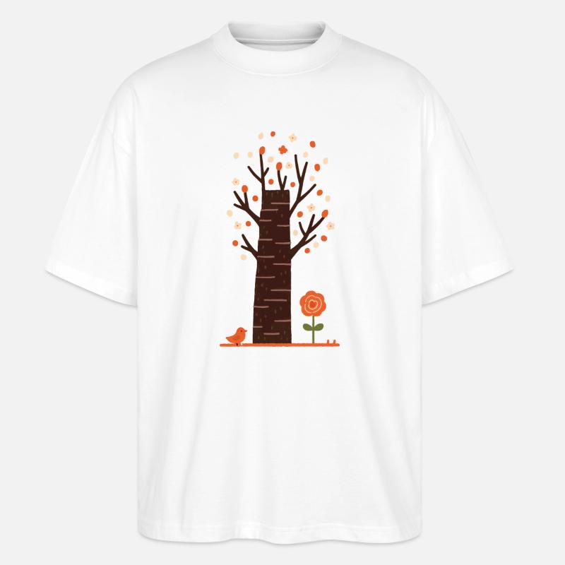 Whimsical Blossom Tree with Bird - Stanley/Stella Oversized Unisex Organic T-shirt Blaster 2.0 - white