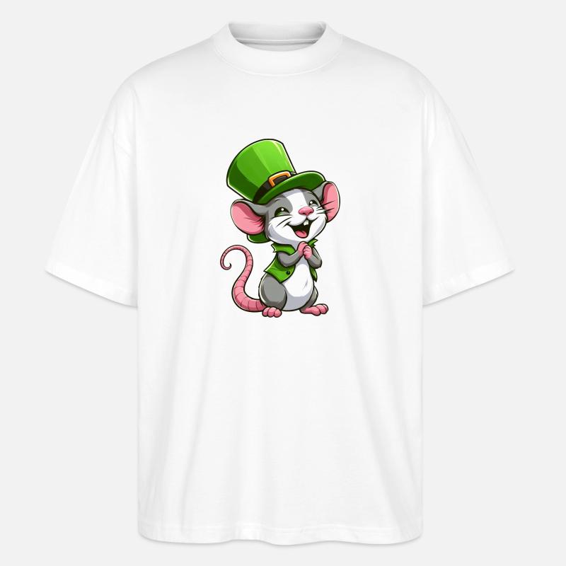 Rat mignon de la Saint-Patrick - T-shirt bio Blaster 2.0 coupe oversize Stanley/Stella Unisexe - blanc