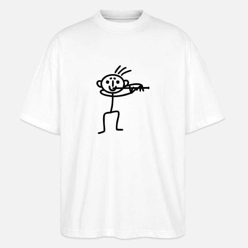 Strichmännchen Querflöte - Stanley/Stella Oversized Unisex Bio T-Shirt Blaster 2.0 - Weiß