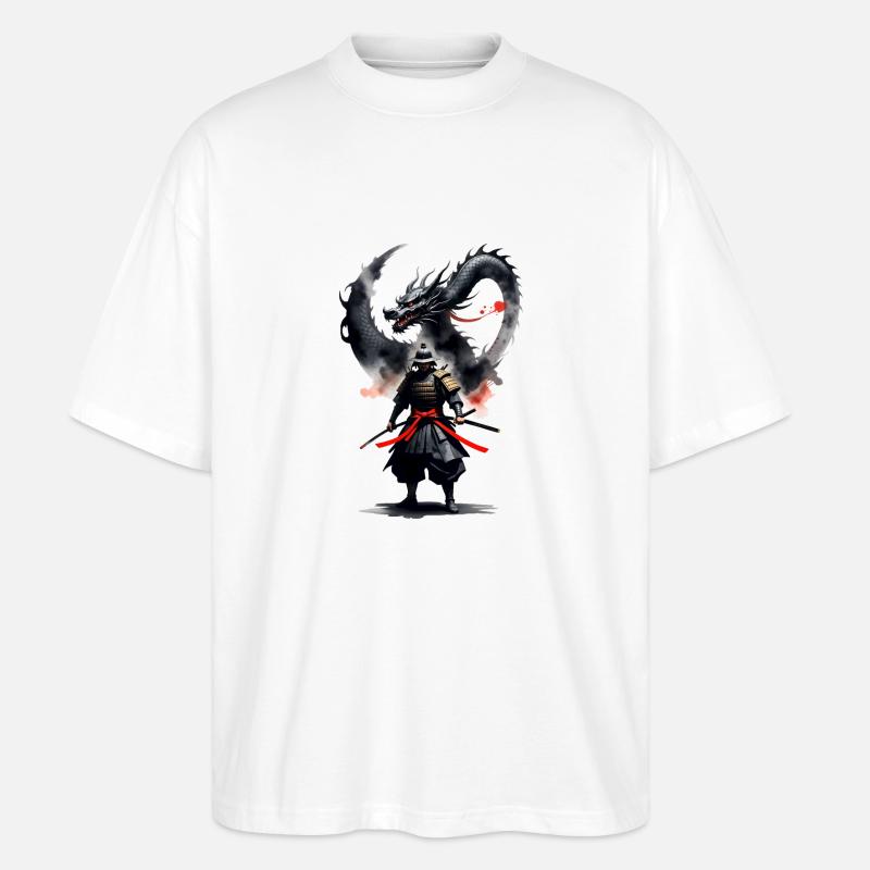 Samurai Krieger Schwarzer Drache - Stanley/Stella Oversized Unisex Bio T-Shirt Blaster 2.0 - Weiß