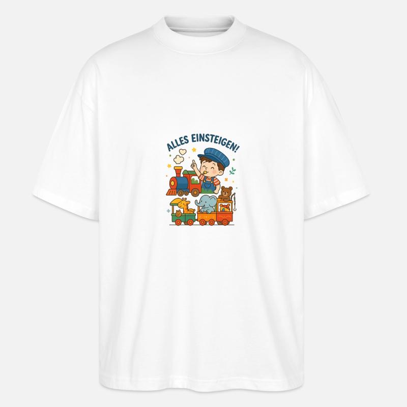 Eisenbahn Kinder Alles Einsteigen - Stanley/Stella Oversized Unisex Bio T-Shirt Blaster 2.0 - Weiß