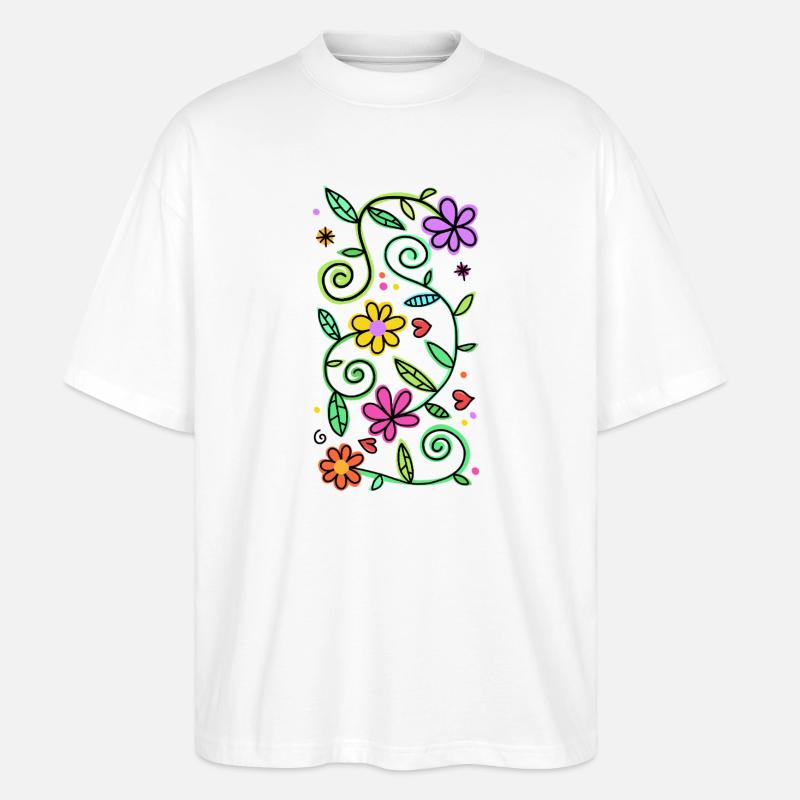 Dekorative Doodle-Gänseblümchen - Stanley/Stella Oversized Unisex Bio T-Shirt Blaster 2.0 - Weiß