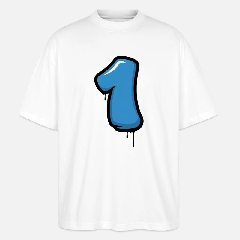 Blaues Nummer Eins Design - Stanley/Stella Oversized Unisex Bio T-Shirt Blaster 2.0 - Weiß