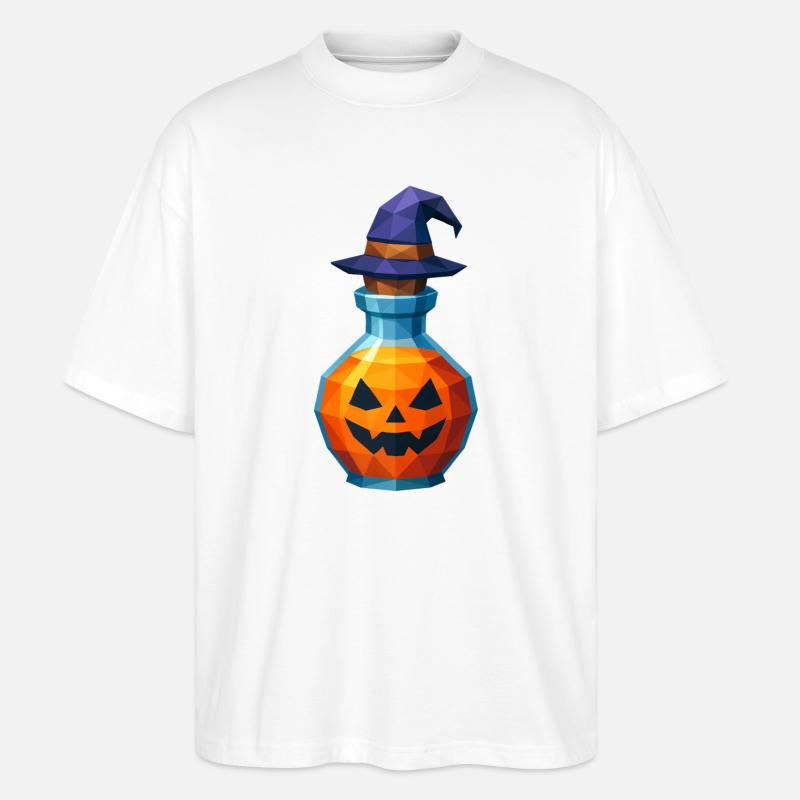 Low-Poly-Kürbis in einem Hexenfläschchen - Stanley/Stella Oversized Unisex Bio T-Shirt Blaster 2.0 - Weiß