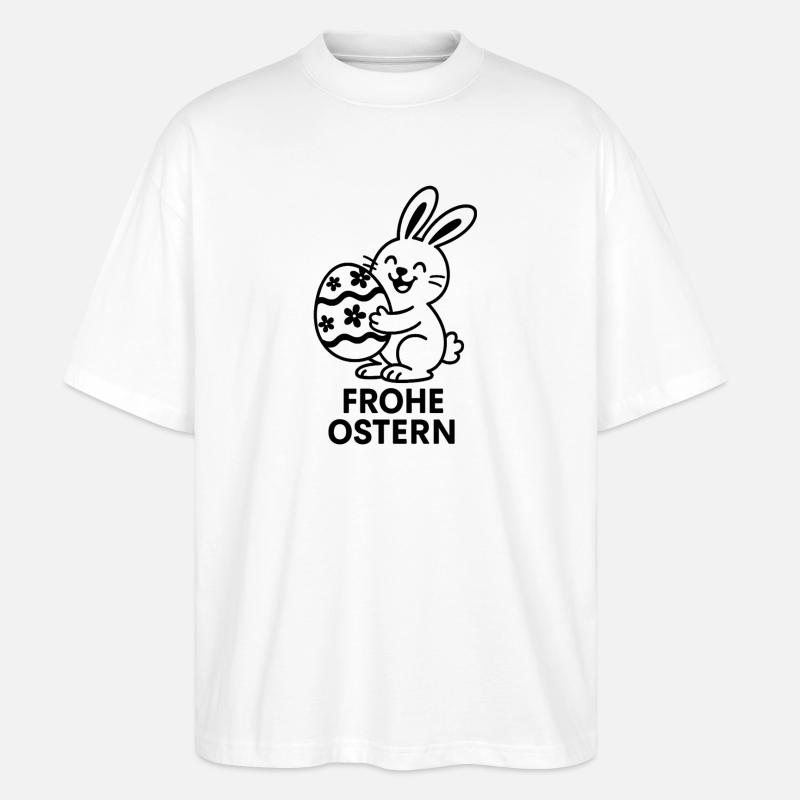 Frohe Ostern Bunny mit bemalter Ei - Stanley/Stella Oversized Unisex Bio T-Shirt Blaster 2.0 - Weiß