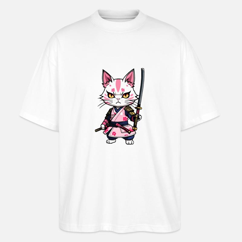 Samurai Katze & Kirschblüten #8 - Stanley/Stella Oversized Unisex Bio T-Shirt Blaster 2.0 - Weiß