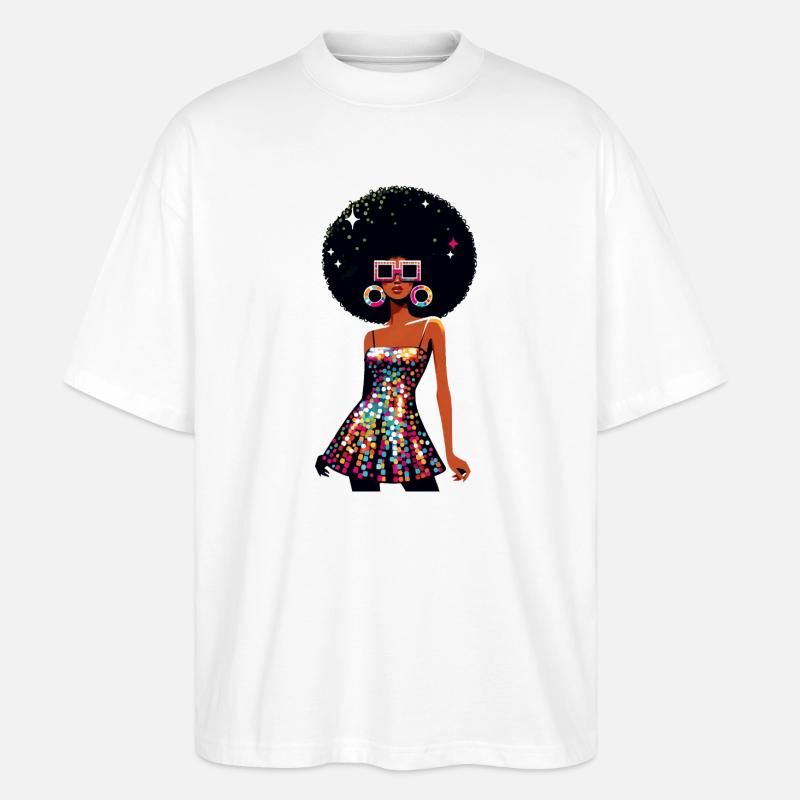 Disco Afro Glam Sequins Design - T-shirt bio Blaster 2.0 coupe oversize Stanley/Stella Unisexe - blanc