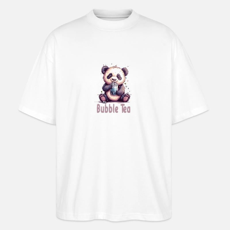 Niedlicher Panda mit Tee - Stanley/Stella Oversized Unisex Bio T-Shirt Blaster 2.0 - Weiß