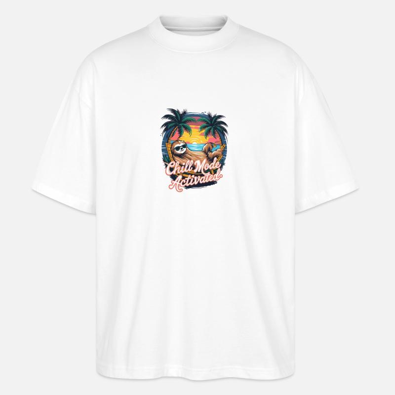 Chill-Modus Aktiviert Faultier Hängematte Strand - Stanley/Stella Oversized Unisex Bio T-Shirt Blaster 2.0 - Weiß