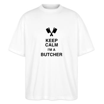 Metzger / Metzgerei / Metzgerin / Fleisch - Stanley/Stella Oversized Unisex Bio T-Shirt Blaster 2.0 - Weiß - Vorne - Alina (178cm) & Michal (187cm)