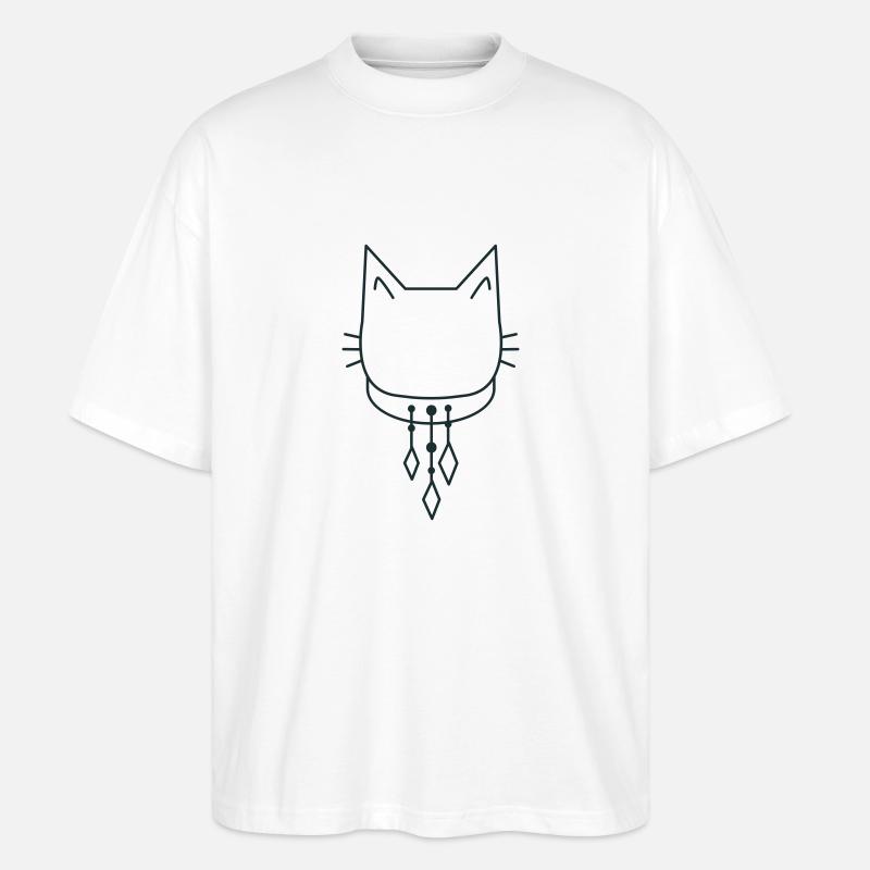 Cute cat with collar dangles - Stanley/Stella Oversized Unisex Organic T-shirt Blaster 2.0 - white