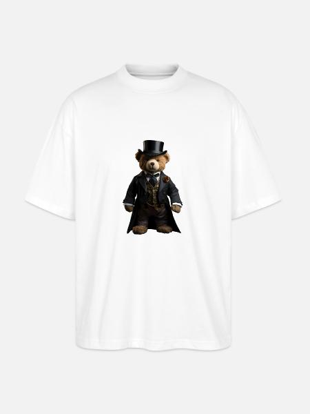 Plush bear in black tailcoat - Stanley/Stella Oversized Unisex Organic T-shirt Blaster 2.0 - white