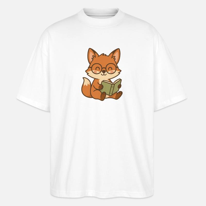 Cute fox book reader illustration - Stanley/Stella Oversized Unisex Organic T-shirt Blaster 2.0 - white
