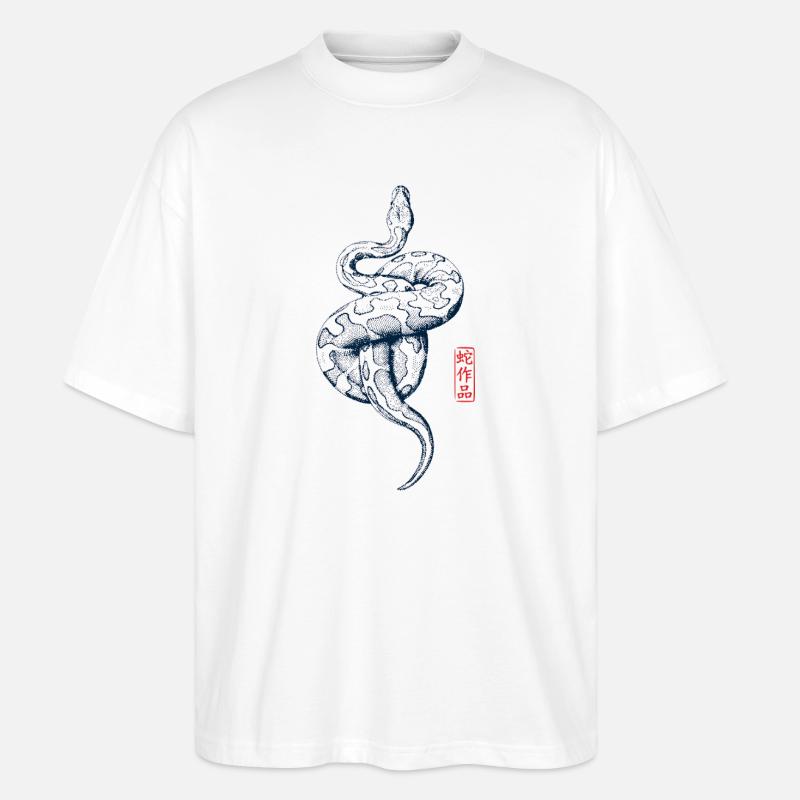 Python with Kanji Stamp - Stanley/Stella Oversized Unisex Organic T-shirt Blaster 2.0 - white