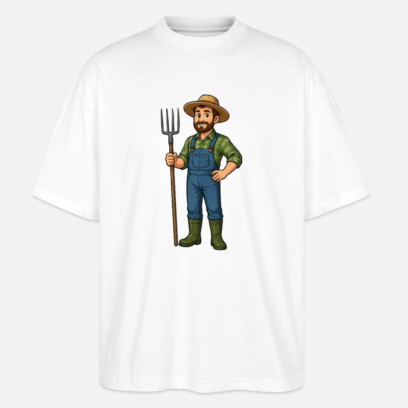Bauer mit Heugabel Cartoon - Stanley/Stella Oversized Unisex Bio T-Shirt Blaster 2.0 - Weiß