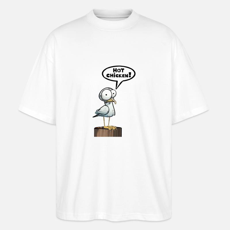Möwe Sprechblase Hot Chicken - Stanley/Stella Oversized Unisex Bio T-Shirt Blaster 2.0 - Weiß