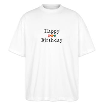 ALLES GUTE ZUM GEBURTSTAG - Stanley/Stella Oversized Unisex Bio T-Shirt Blaster 2.0 - Weiß - Vorne - Alina (178cm) & Michal (187cm)