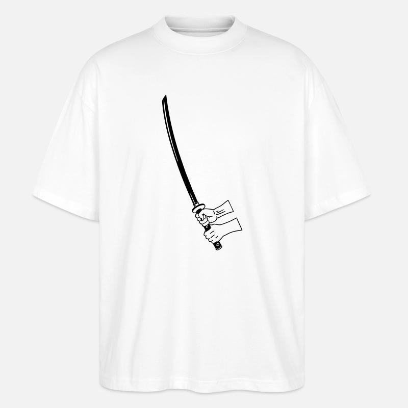 Samurai Busihdo katana with two hands - Stanley/Stella Oversized Unisex Organic T-shirt Blaster 2.0 - white