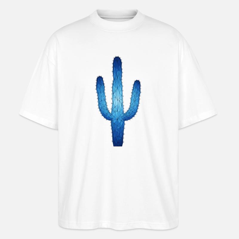 Blauer Geometrik Kaktus - Stanley/Stella Oversized Unisex Bio T-Shirt Blaster 2.0 - Weiß