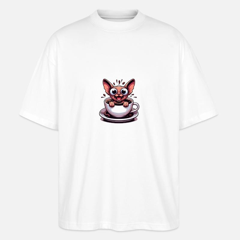 Sphinx Katze Kaffee Koffeinschock Lustig - Stanley/Stella Oversized Unisex Bio T-Shirt Blaster 2.0 - Weiß
