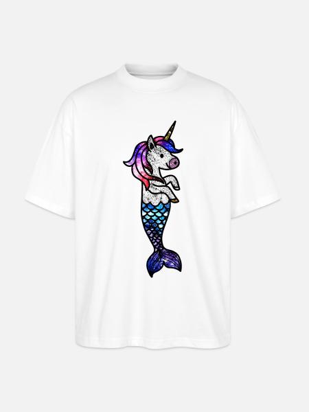 Kosmisches Meeres-Einhorn - Stanley/Stella Oversized Unisex Bio T-Shirt Blaster 2.0 - Weiß