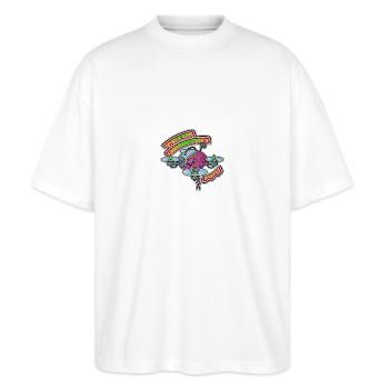 Team AMNESIA - Stanley/Stella Oversized Unisex Bio T-Shirt Blaster 2.0 - Weiß - Vorne - Alina (178cm) & Michal (187cm)