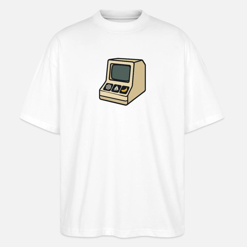 Retro-KI-Computer mit ikonischen Symbolen - Stanley/Stella Oversized Unisex Bio T-Shirt Blaster 2.0 - Weiß