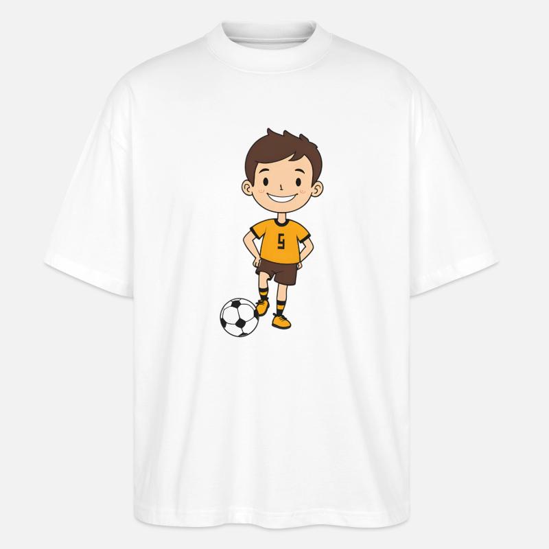 Kicker Junge im Orangen Trikot - Stanley/Stella Oversized Unisex Bio T-Shirt Blaster 2.0 - Weiß