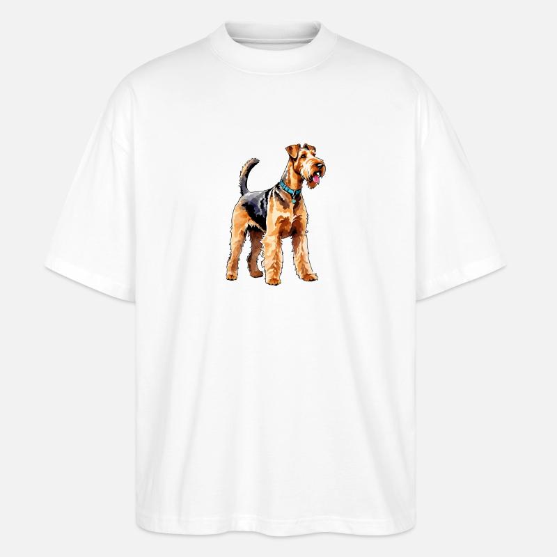 Airedale Terrier Wasserfarben - Stanley/Stella Oversized Unisex Bio T-Shirt Blaster 2.0 - Weiß