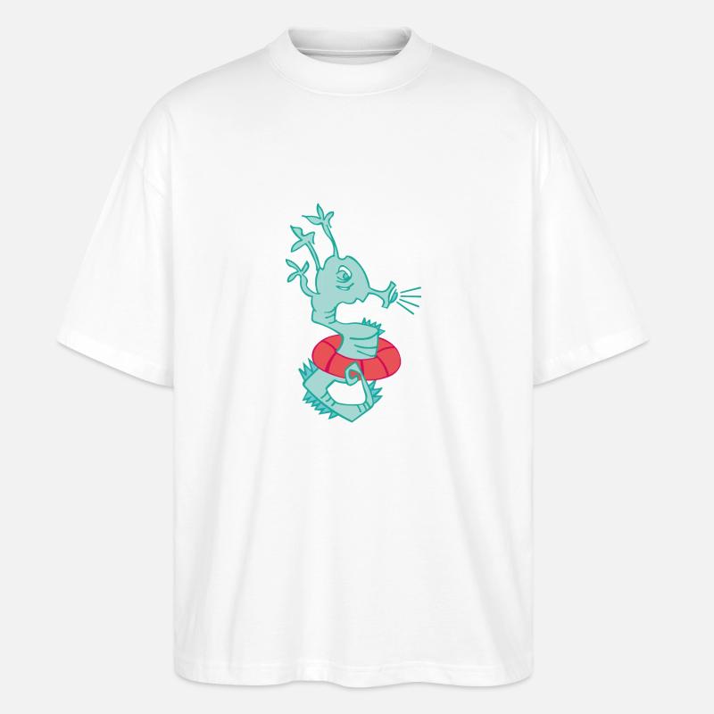 Bademeister, Seepferdchen mit Schwimmring - Stanley/Stella Oversized Unisex Bio T-Shirt Blaster 2.0 - Weiß