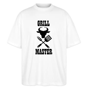 Taureau de couverts barbecue et texte 'Grill master' - T-shirt bio Blaster 2.0 coupe oversize Stanley/Stella Unisexe - blanc - Devant - Alina (178cm) & Michal (187cm)