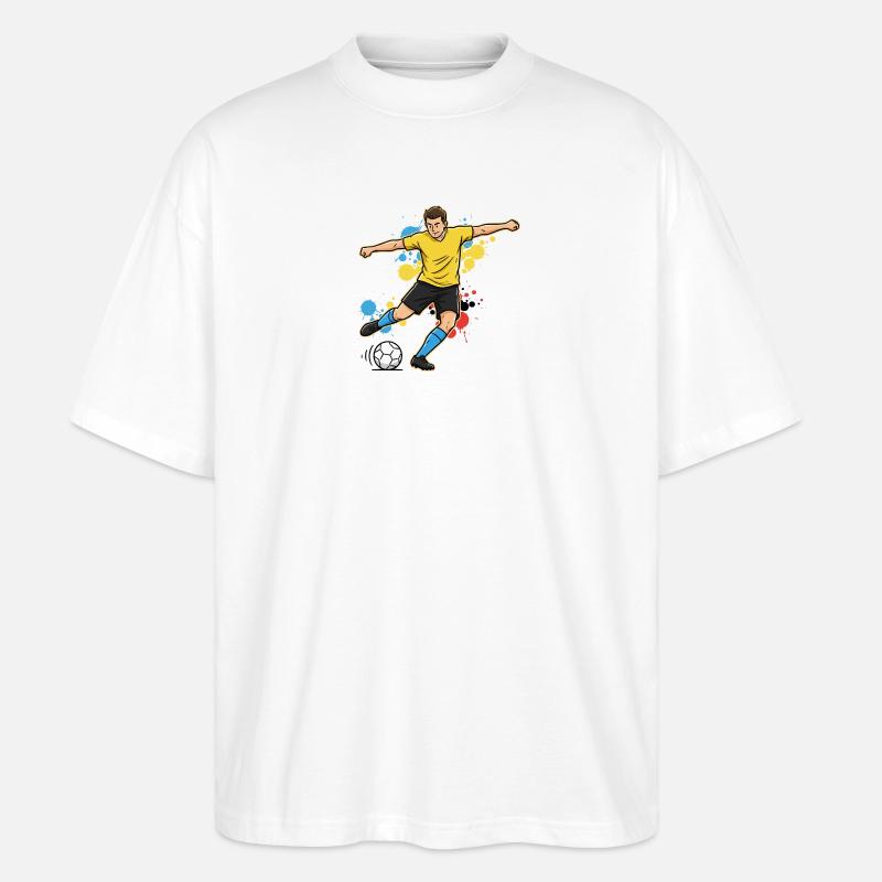 Soccer Player Comic Paint Splash Yellow - Stanley/Stella Oversized Unisex Organic T-shirt Blaster 2.0 - white