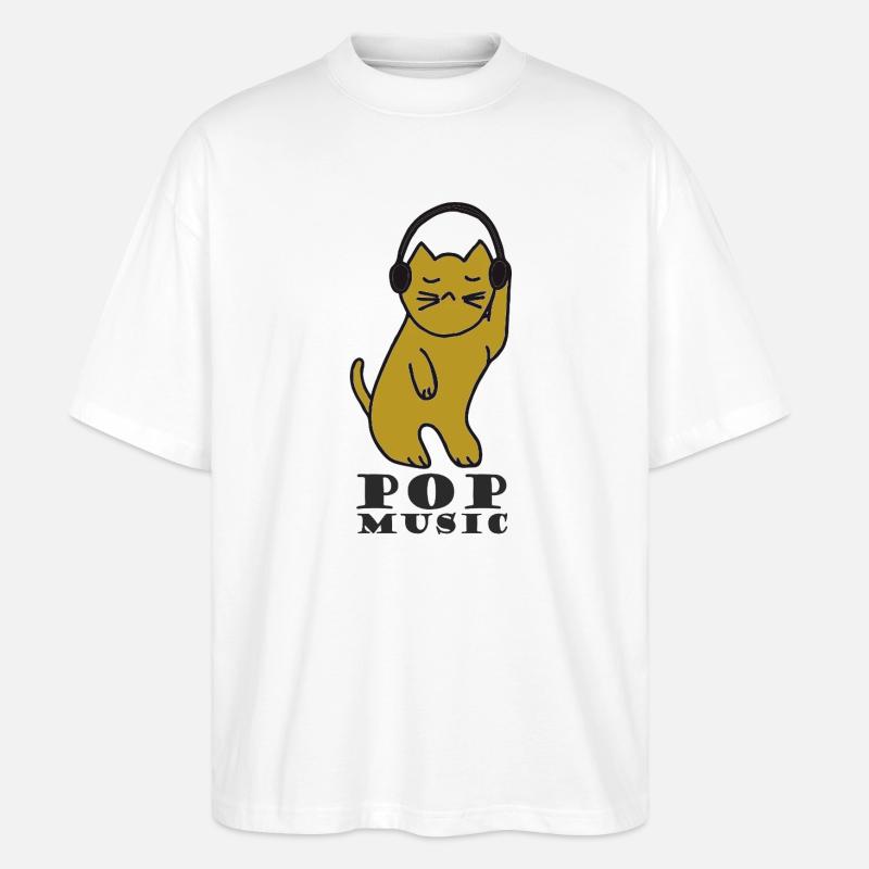 Katzen DJ mit Kopfhörern - Stanley/Stella Oversized Unisex Bio T-Shirt Blaster 2.0 - Weiß