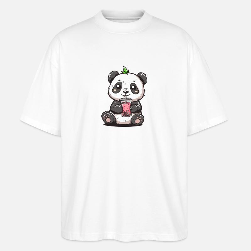 Niedlicher Panda mit Tee - Stanley/Stella Oversized Unisex Bio T-Shirt Blaster 2.0 - Weiß
