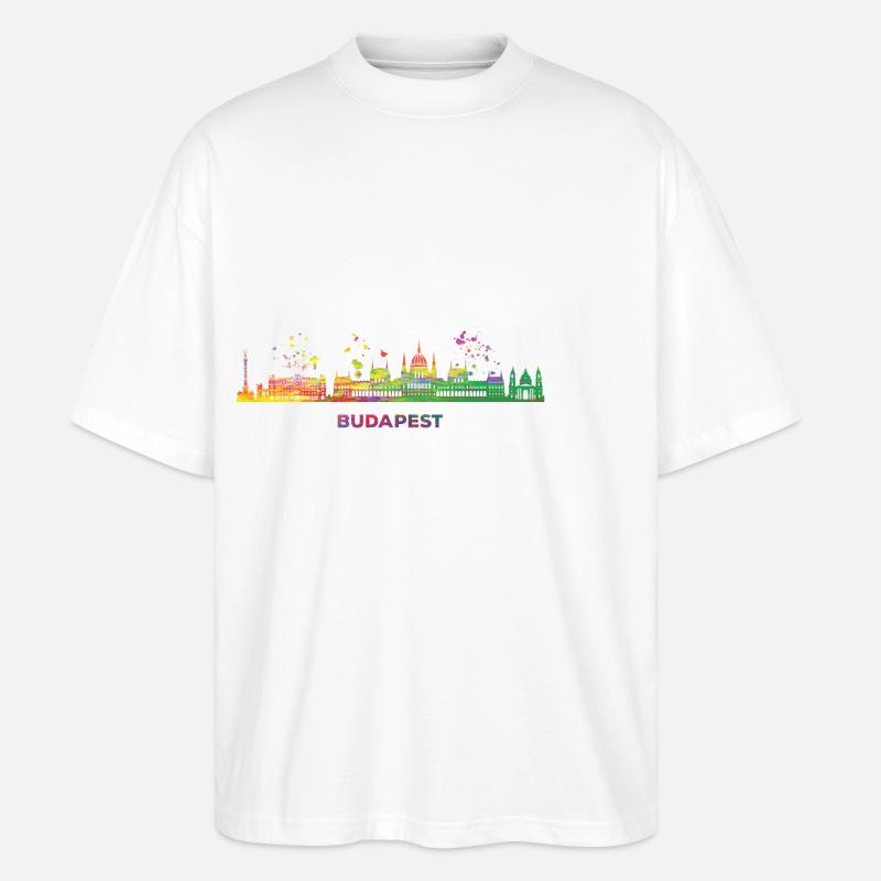Budapester Skyline Budapest - Stanley/Stella Oversized Unisex Bio T-Shirt Blaster 2.0 - Weiß