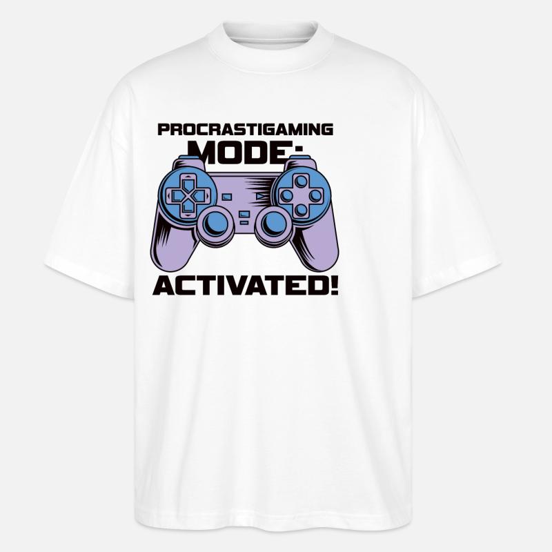 Gamer Procrastimode de jeu activé - T-shirt bio Blaster 2.0 coupe oversize Stanley/Stella Unisexe - blanc