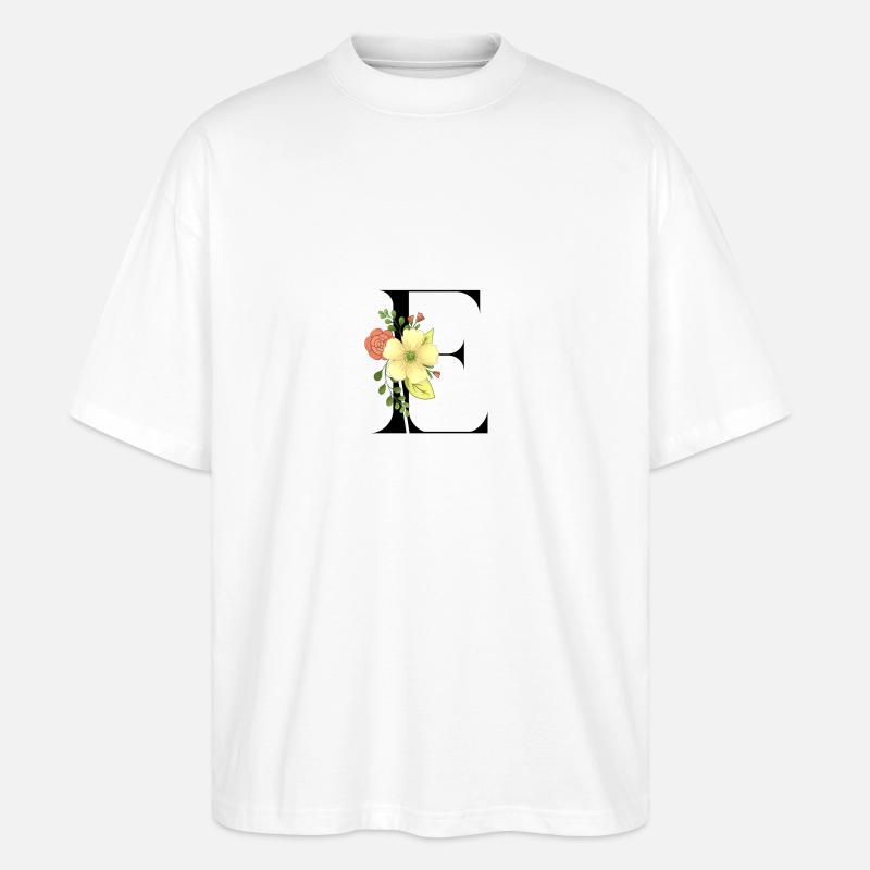 Eleganter Buchstabe 'E' mit Blumen - Stanley/Stella Oversized Unisex Bio T-Shirt Blaster 2.0 - Weiß