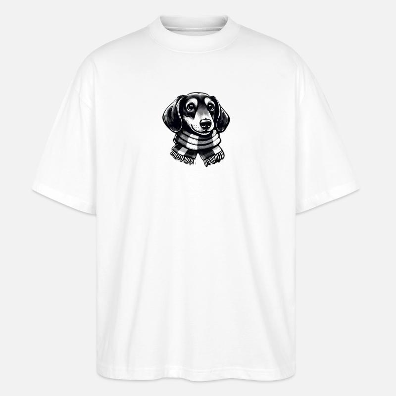 Dackel mit Schal - Stanley/Stella Oversized Unisex Bio T-Shirt Blaster 2.0 - Weiß