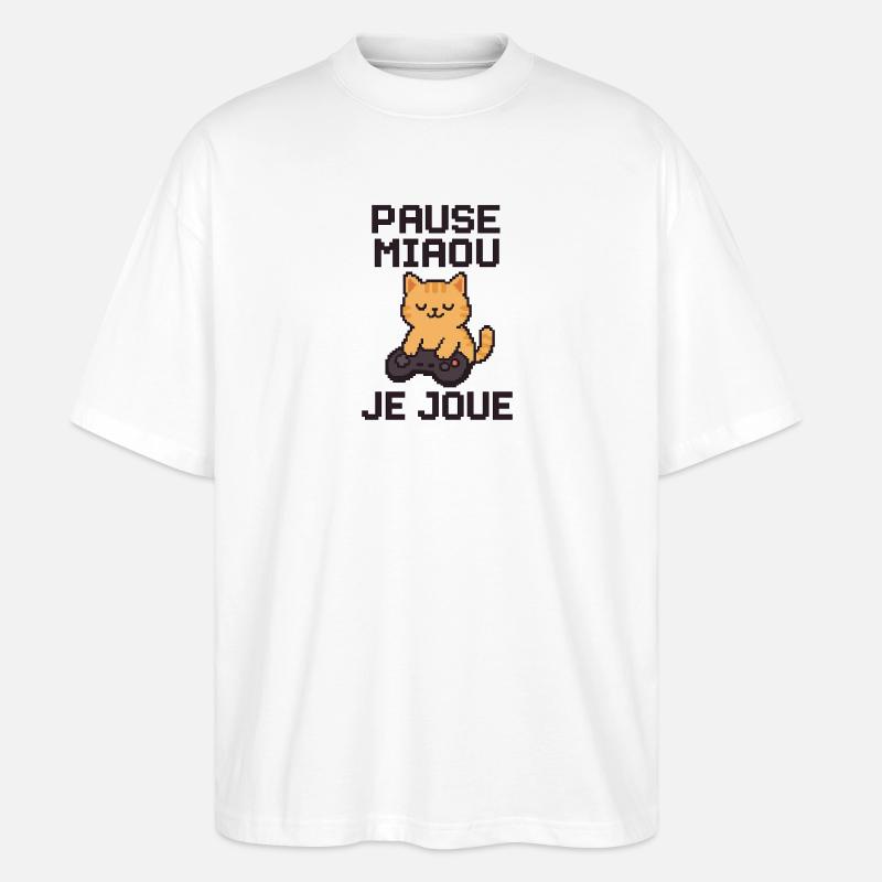 Pause Meow Pixel Chat Gamer - Stanley/Stella Oversized Unisex Bio T-Shirt Blaster 2.0 - Weiß